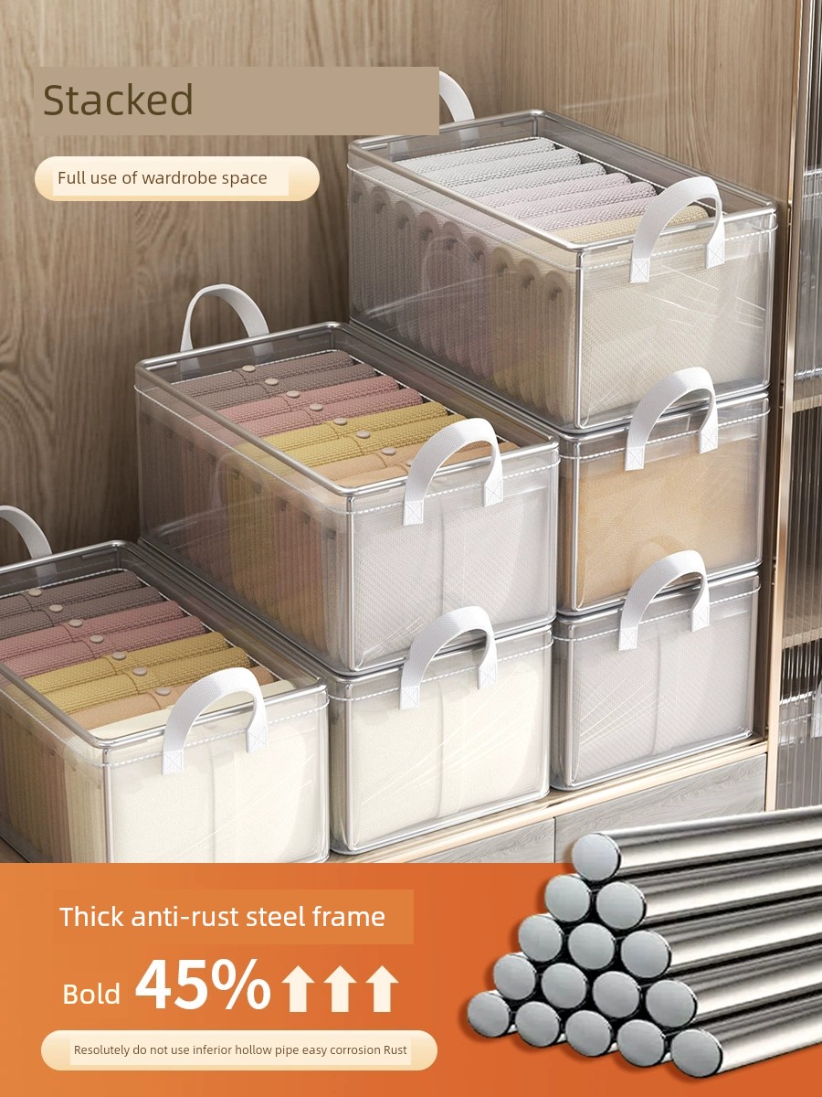 日式風格多功能透明收納箱衣櫃6個裝多層分層整理盒可摺疊儲物櫃收納衣服褲子臥室適用