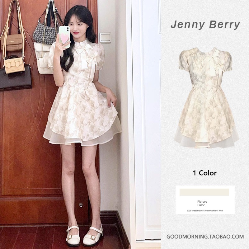 New Chinese style Close your waist Show thin princess Broken flower Dress