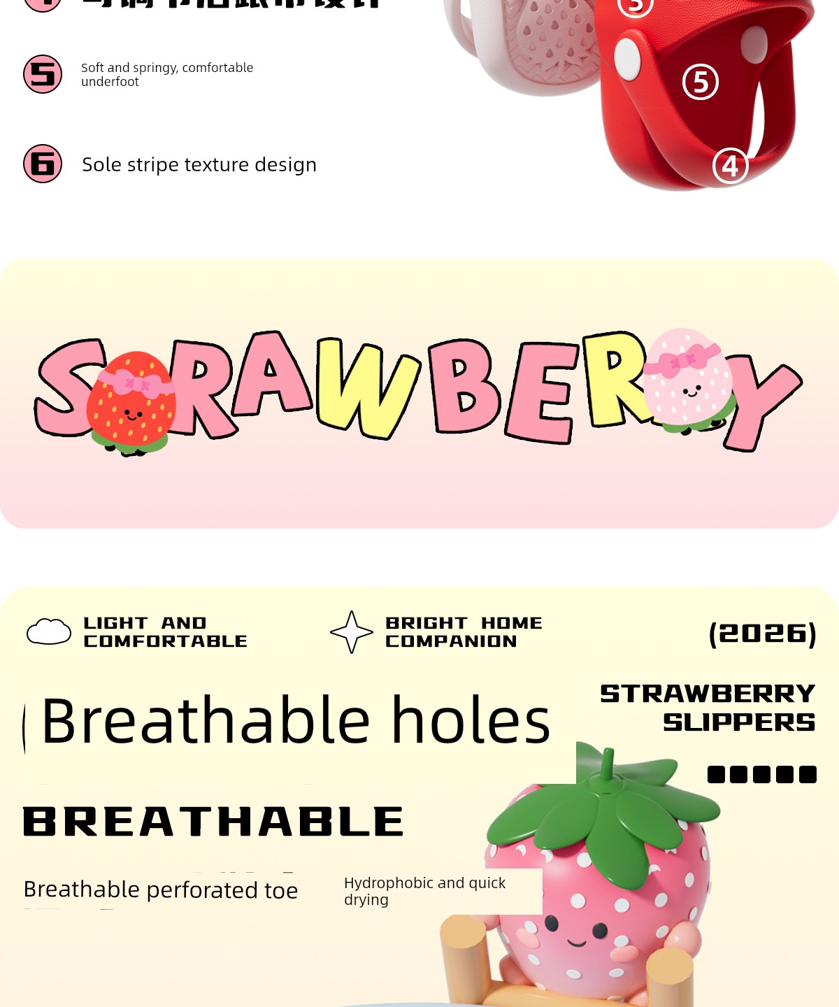 Latetime Cute Strawberry Hole Shoes Kidsren's Slippers for Boys and Girls Summer Outer Wear 2026 New Baby Slippers — 6