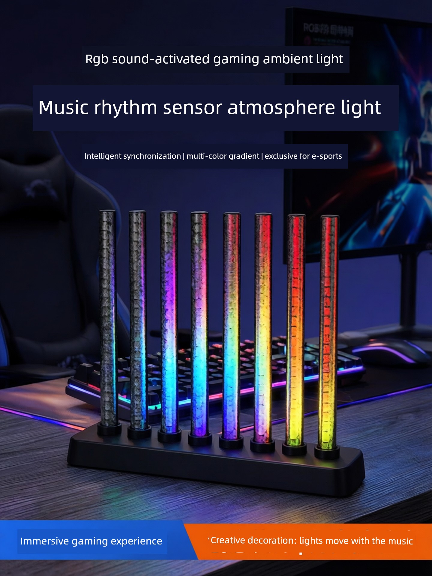 Rgb Sound-Sensing Light, Gaming Room Atmosphere Light, Desktop Ornament, Time-Controlled Music Rhythm Light, Led Creative Room Decoration Light