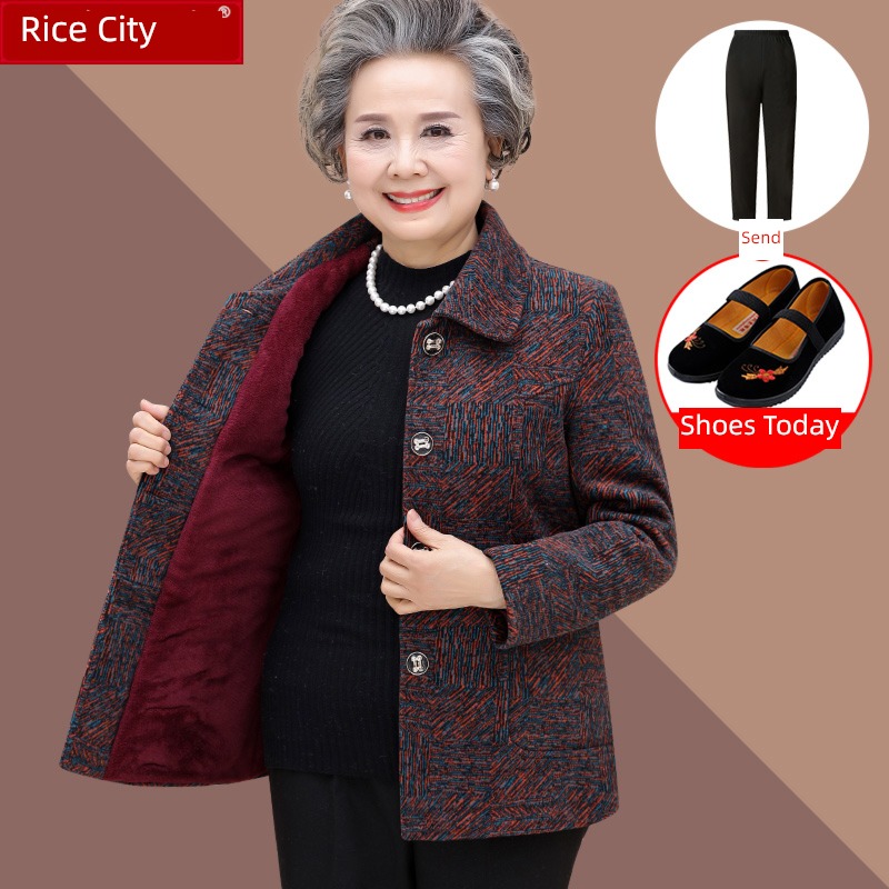 60 year ma'am winter clothes Plush thickening cotton-padded clothes loose coat