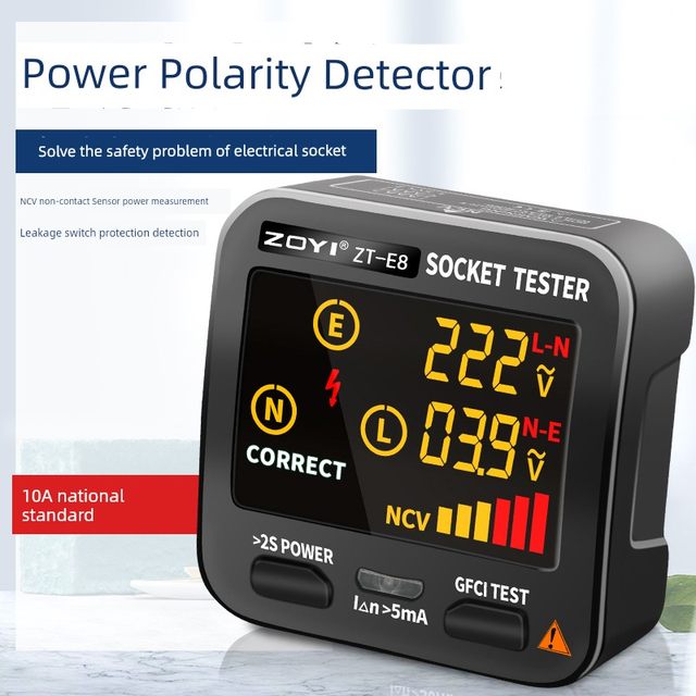 Zhongyi Digital Display Socket Tester Power Polarity Tester Leakage Switch Protection NCV Non-Contact Tester