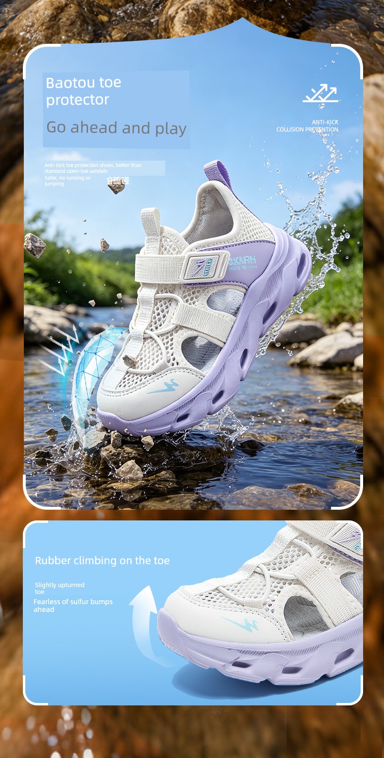 Double Star Children's Sandals for Girls, Summer 2026 New Model, Water-Resistant, Lightweight, Soft-Soled, Breathable, Closed-Toe Sports Shoes — 10
