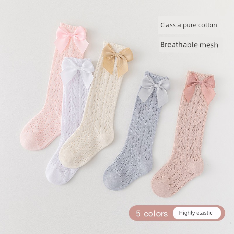 Baby Socks for Girls, Summer Mesh Breathable Bowknot Cute Anti-Mosquito Socks, Over-The-Knee Loose Fit That Doesn'T Squeeze the Legs — 5