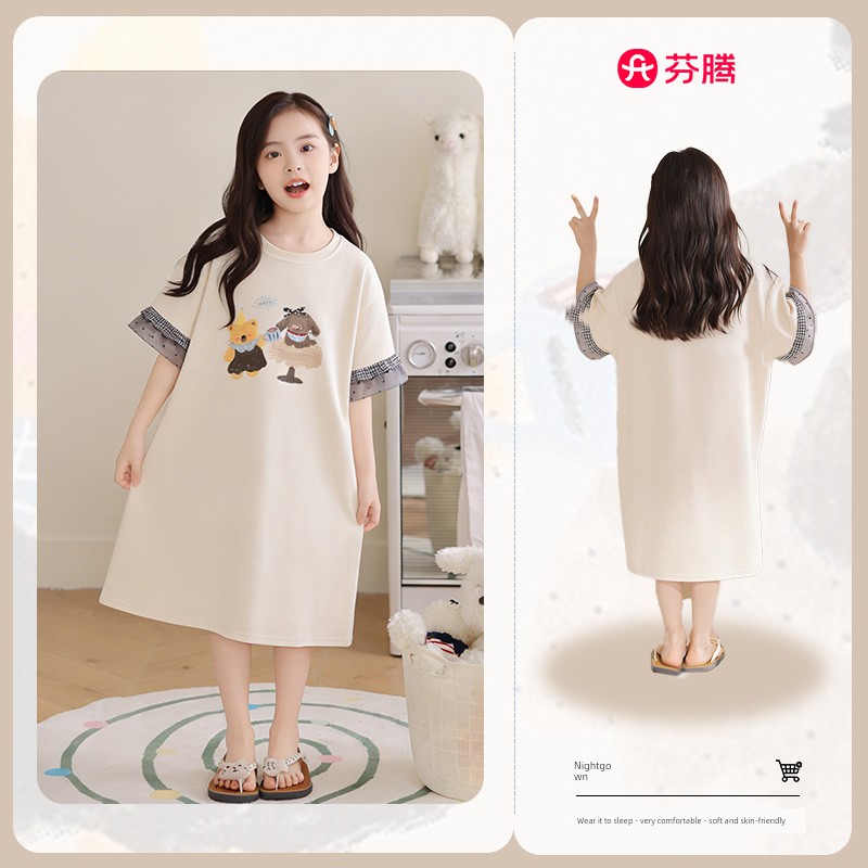Fenteng Girls' Nightgown Pure Cotton Summer Style Princess Little Girl Kidsren's Pajamas Summer Home Wear Dress — 8