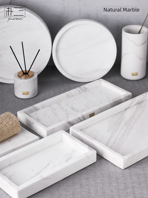 Marble aromatherapy tray ornaments Light luxury hotel bathroom toilet bowl countertop hand sanitizer tray set high-end sense
