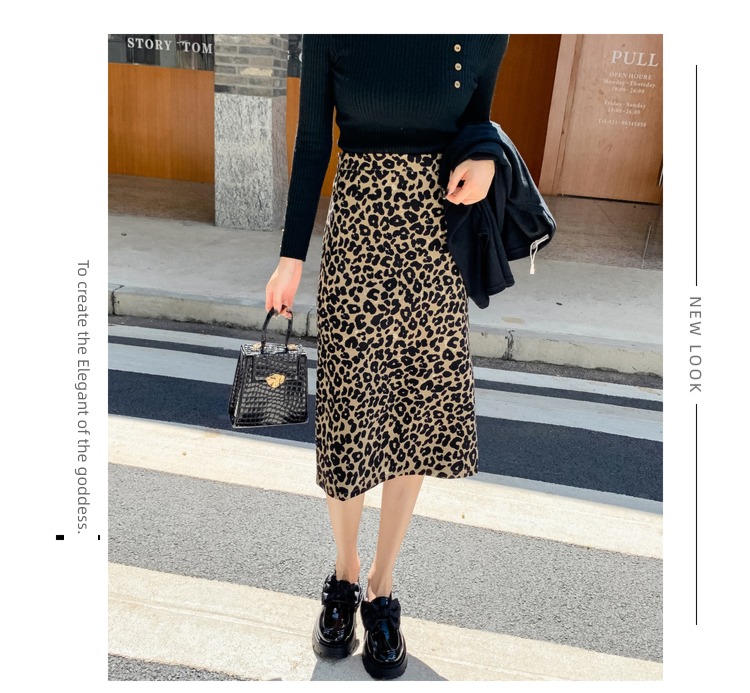 Medium and long term High waist Straight cylinder Leopard Print skirt