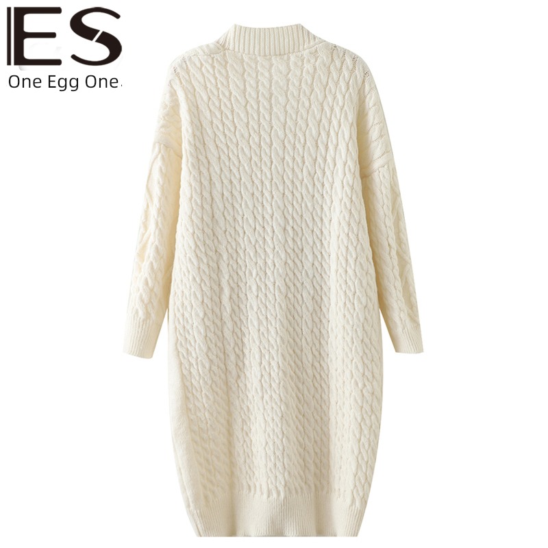 Egger Cardigan Medium and long term knitting Hemp flowers V Collar sweater