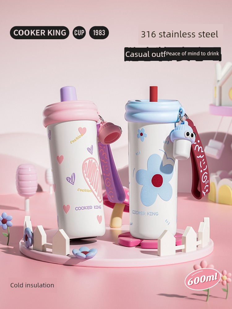 Chuidahuang Thermos Cup for Women, New Model, High Appearance Value, Large Capacity Straw Water Cup for Students, Stainless Steel Coffee Cup
