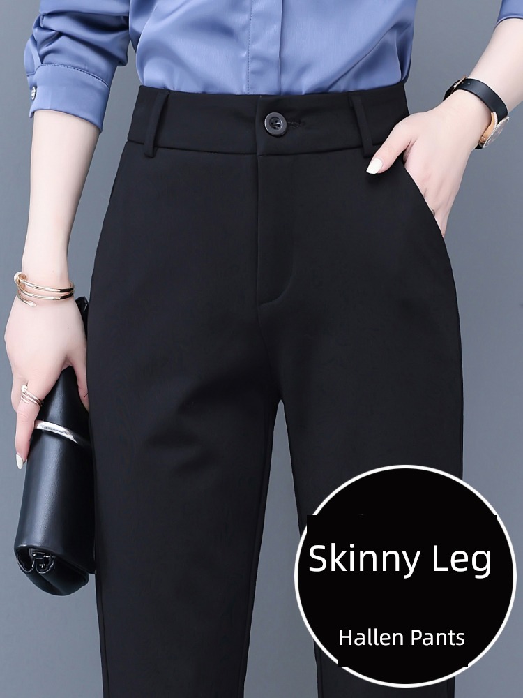 female Autumn and winter black occupation suit leisure time Plush trousers
