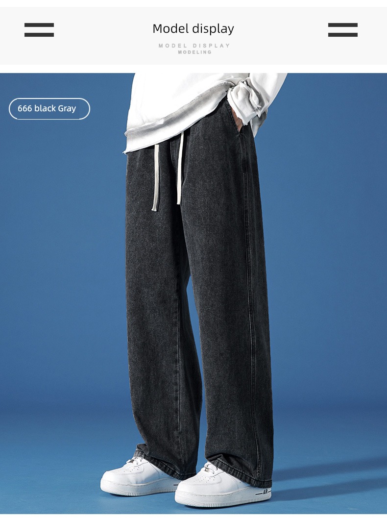Autumn and winter Plush thickening Straight cylinder leisure time Broad leg Jeans