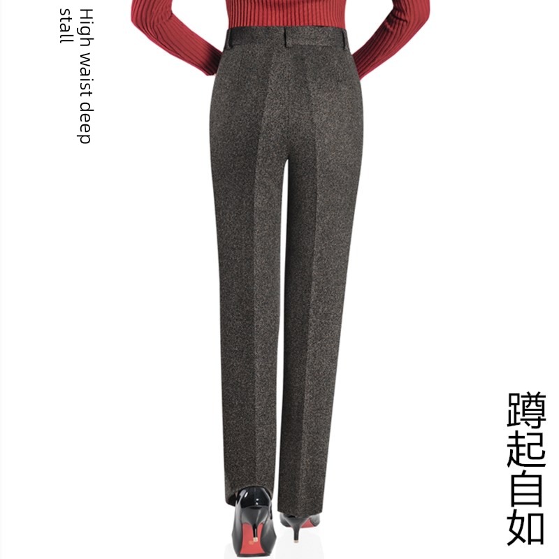 High waist Women Casual and versatile Herringbone pattern Straight pants