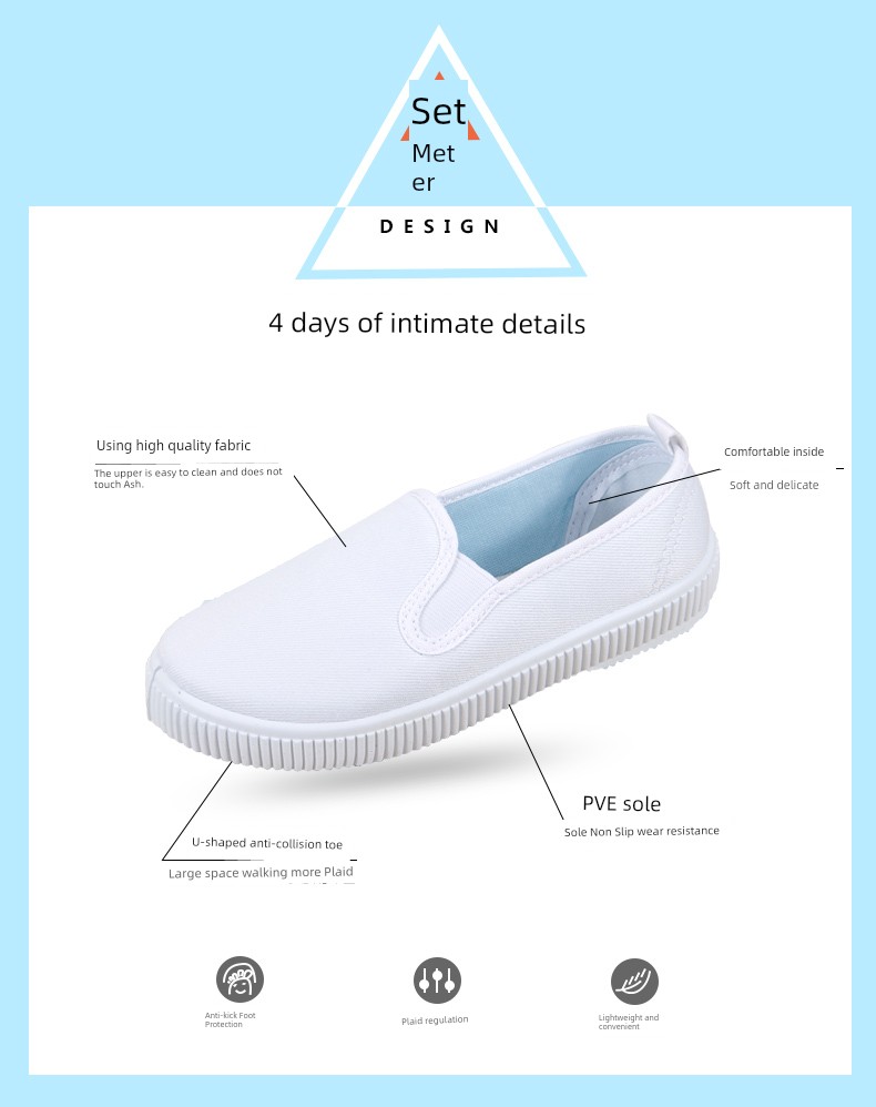 Children's White Shoes White Cloth Shoes Student Shoes Kindergarten Boys Girl Indoor White Shoes Canvas Shoes Performance Shoes — 6