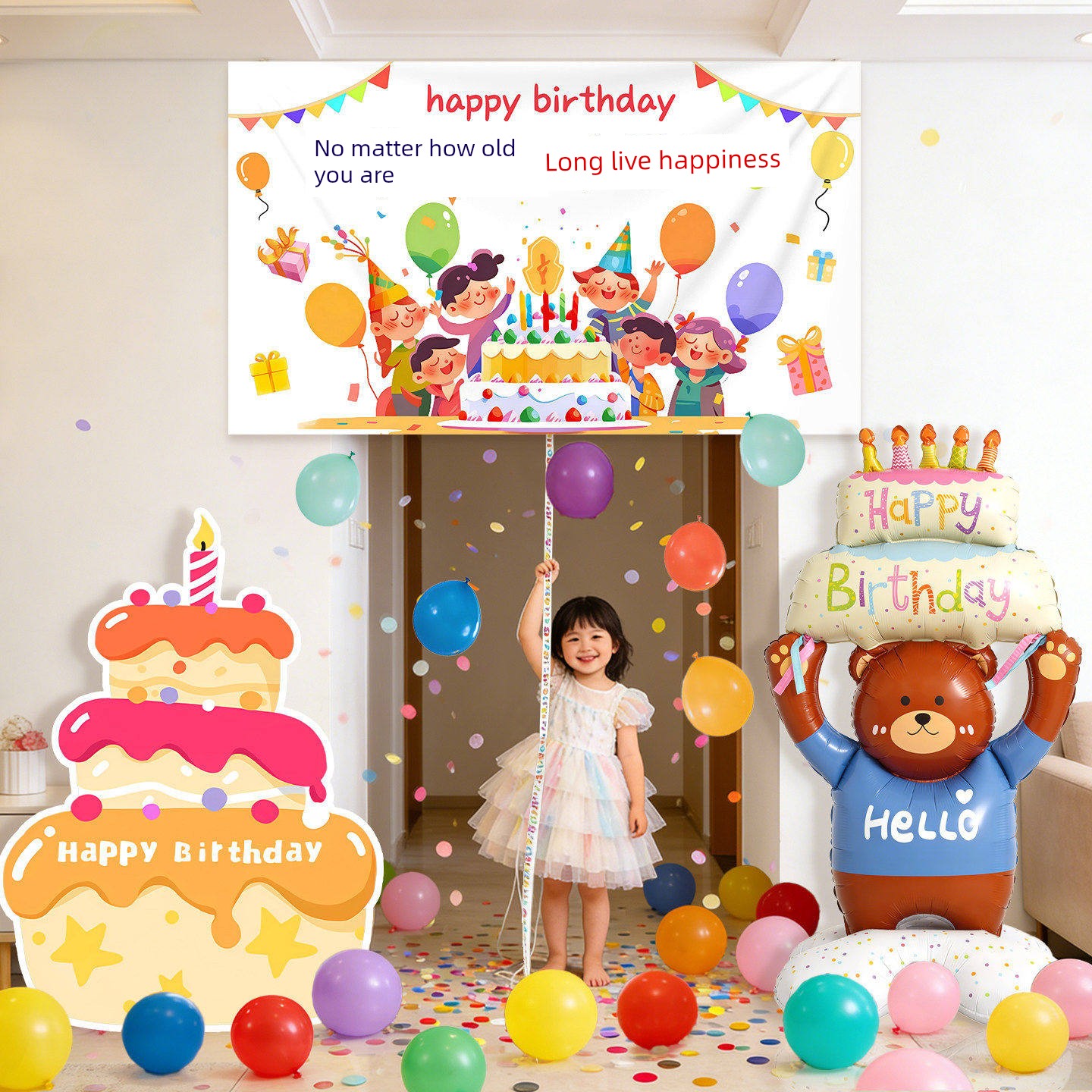 Trendy Birthday Balloon Waterfall Rain Curtain Backdrop for Children's First Birthday Ceremony Party Decoration Scene Setup