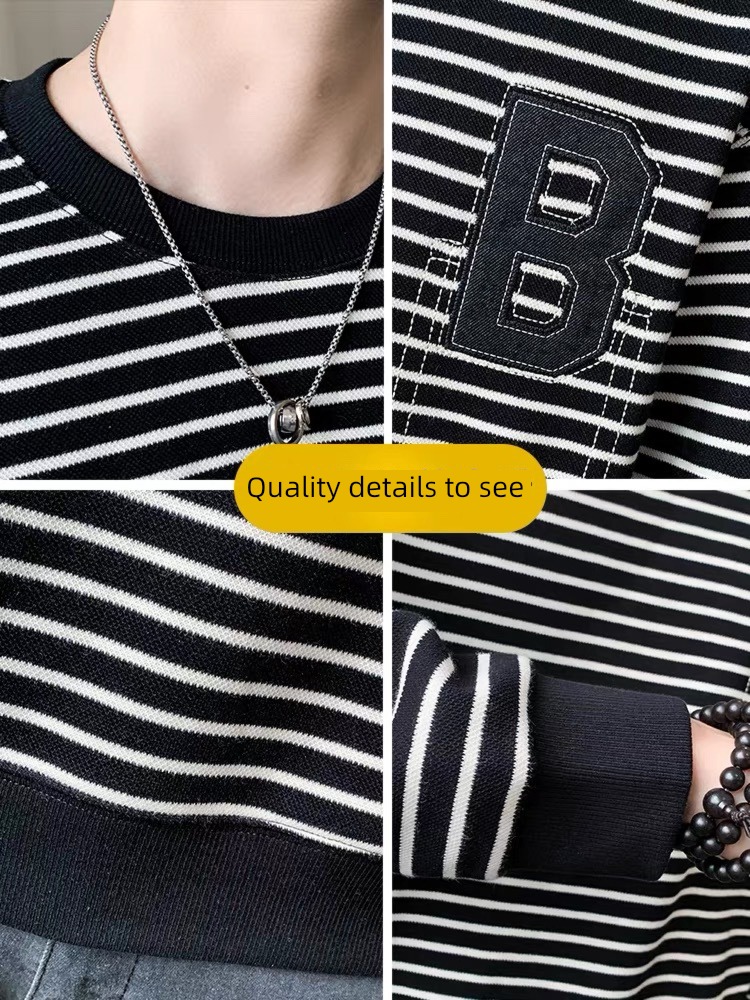 Autumn and winter stripe Round neck Condom Undershirt Long sleeve T-shirt