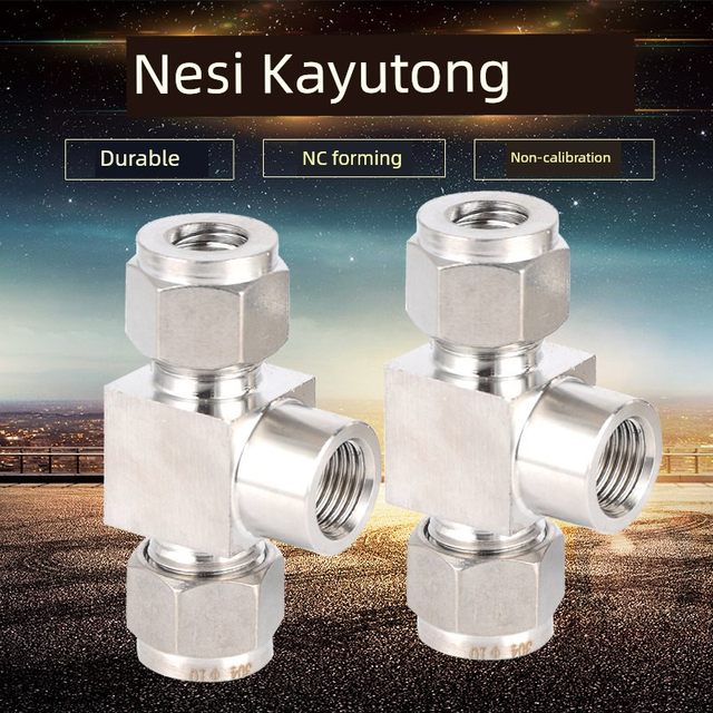 304 stainless steel clamp sleeve inner wire tee internal thread high-pressure gas circuit instrument pipe connection dual clamp sleeve pressure gauge joint