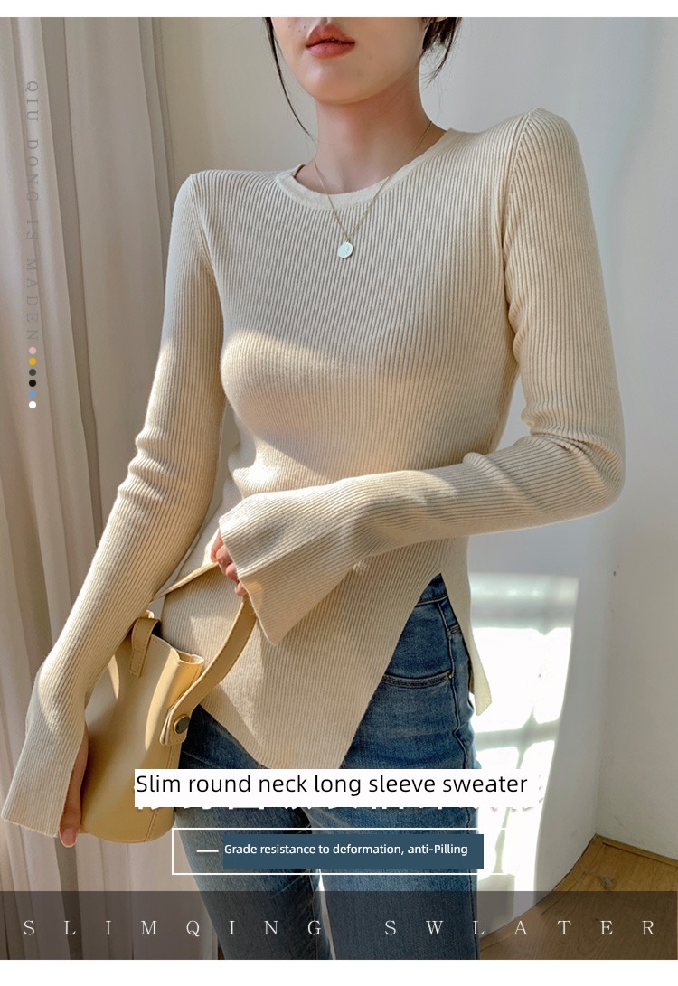 Hem Fork white Autumn and winter Inner lap Soft waxy Sweater