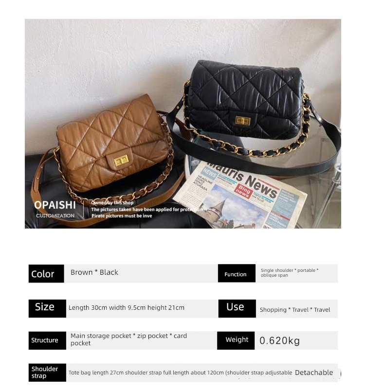 Bag female fold Space cotton down Versatile Inclined shoulder bag