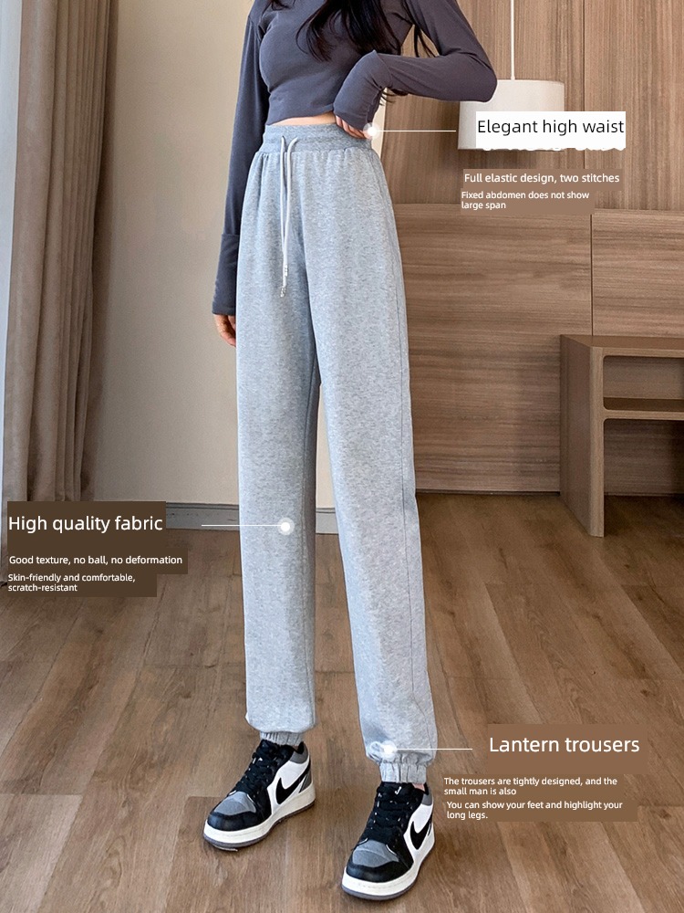 female Autumn and winter black Tall man Plush leisure time Sports pants