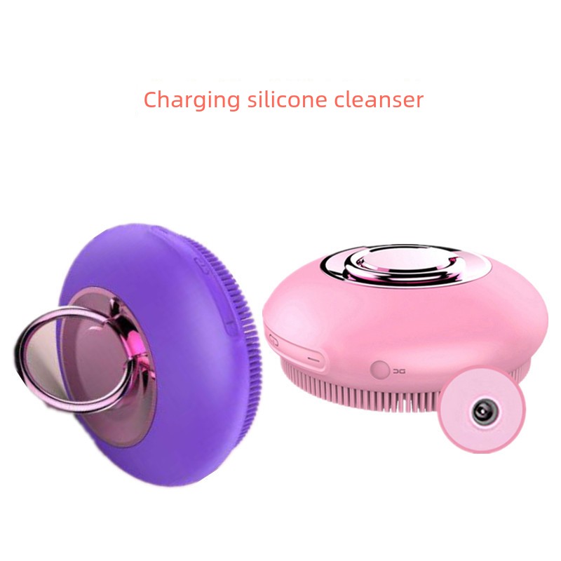  新款硅膠洗臉刷電動清潔刷洗臉機迷你電動潔面儀硅膠潔面儀 粉色 英文包装Product Thumbnail