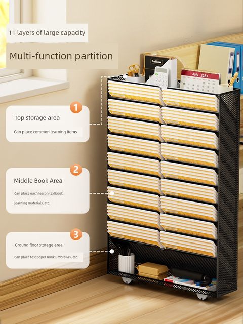 File storage rack desktop floor-standing multi-layer file folder storage box file frame table side vertical movable file rack office storage rack data sorting tool layered metal file rack