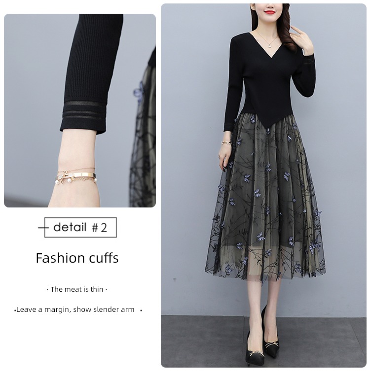 knitting Spring and Autumn V-collar fashion Lay a foundation Medium length skirt