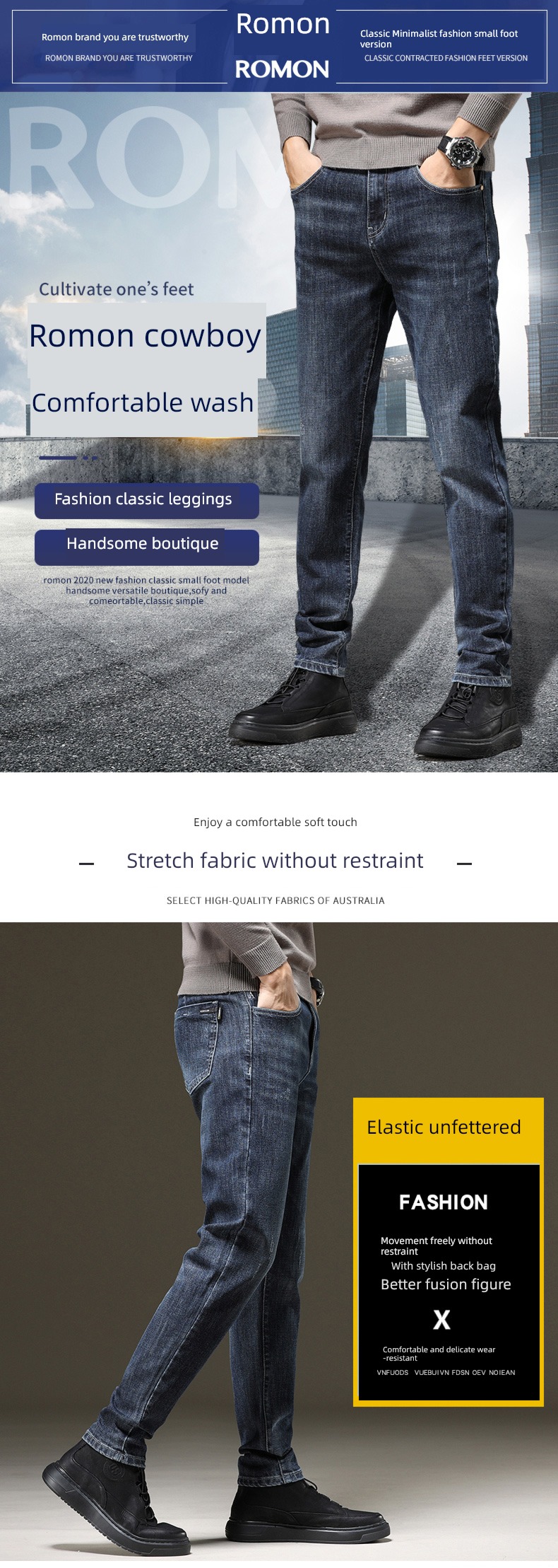 Romon Straight cylinder Self-cultivation autumn Korean version trend Jeans