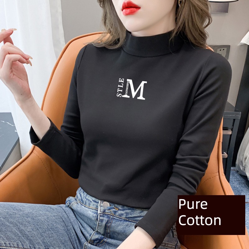 Autumn and winter thickening white Long sleeve T-shirt Foreign style Undershirt