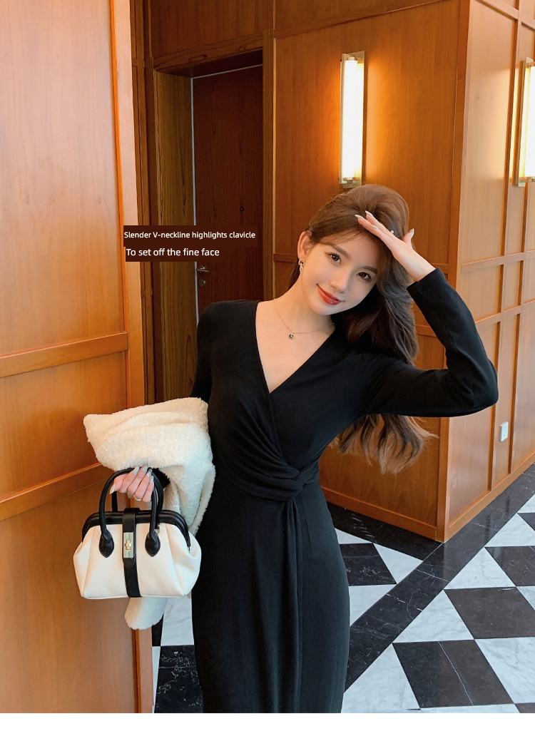 Island song lady Self-cultivation High waist female Autumn and winter Dress