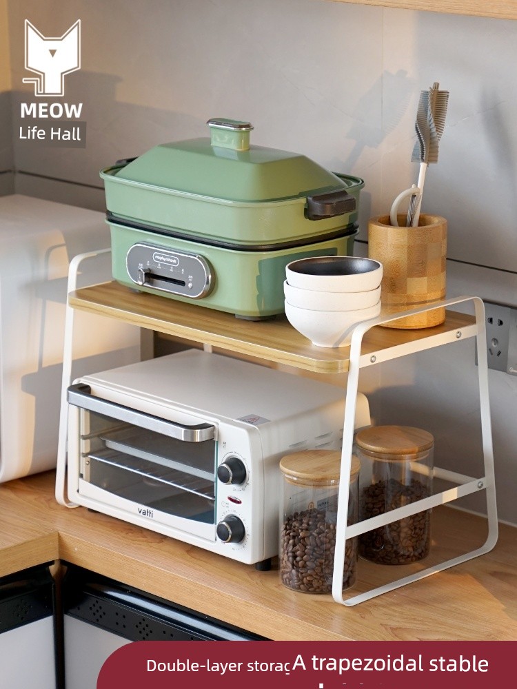 日式金屬雙層架子 廚房置物架 家用電器桌面收納多功能分層調料用品儲物