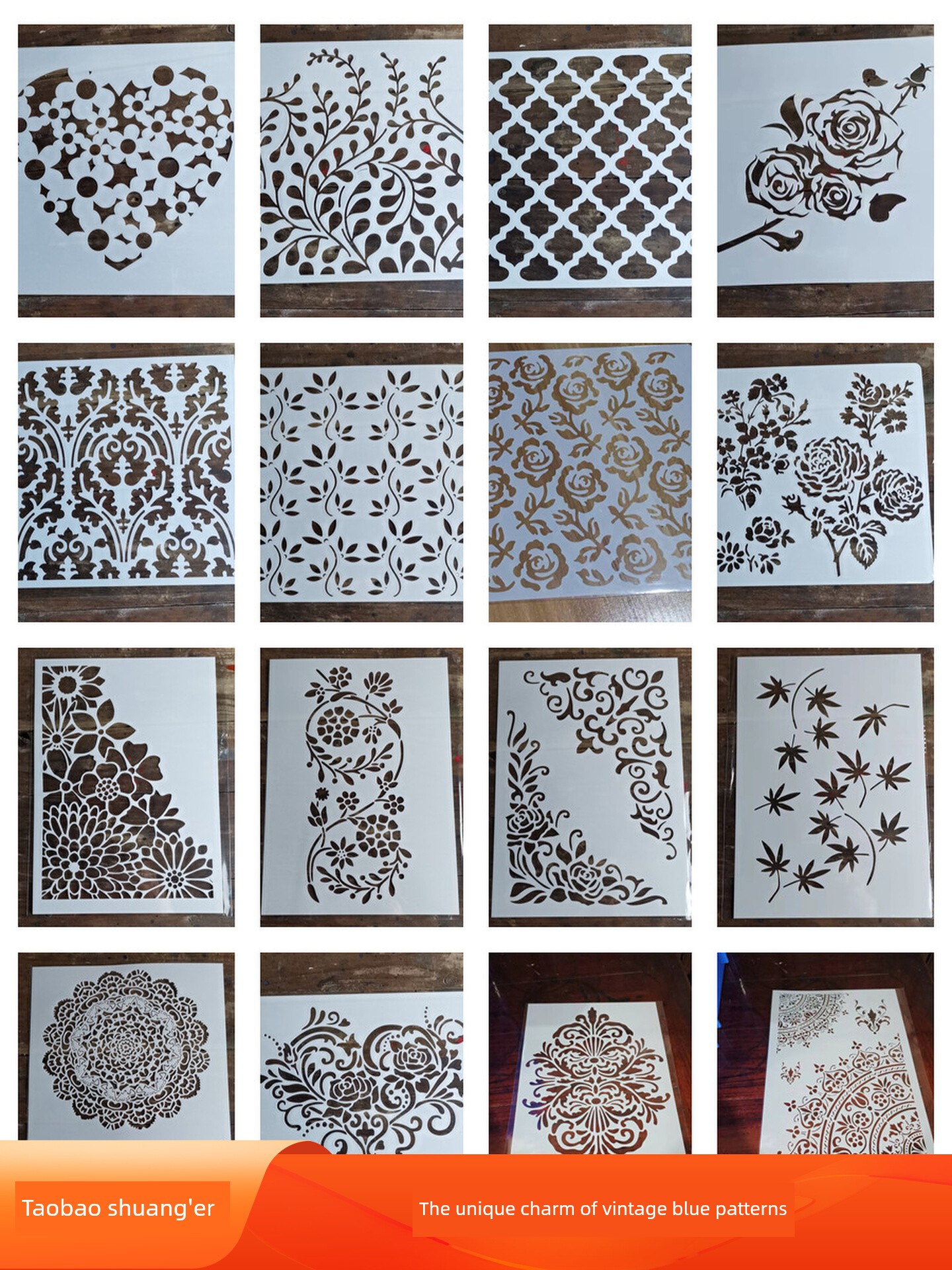 Batik Paste Dyeing Template 101, 21 Types of Intangible Cultural Heritage Blue Print Patterns, Pet Material, Reusable Indigo Tie-Dye