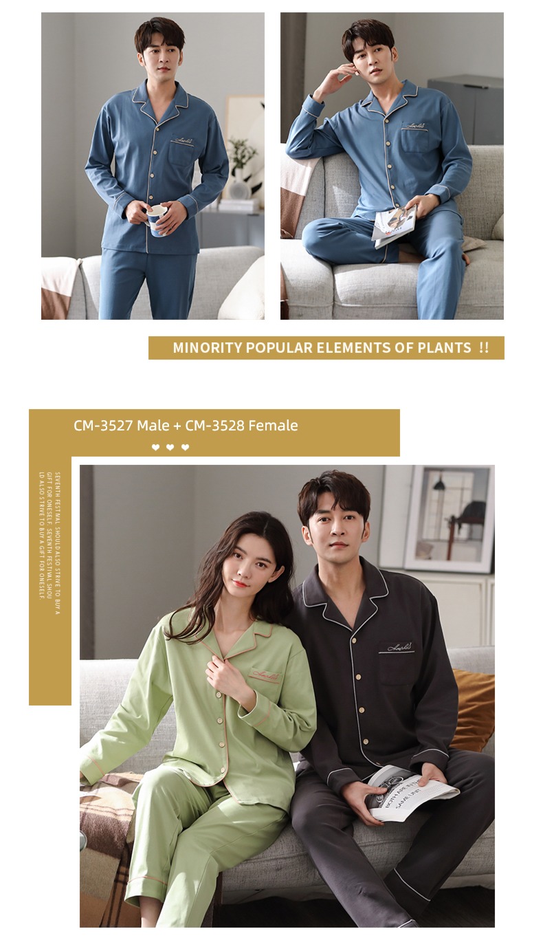 summer female Spring and Autumn Long sleeve man Cotton lovers pajamas