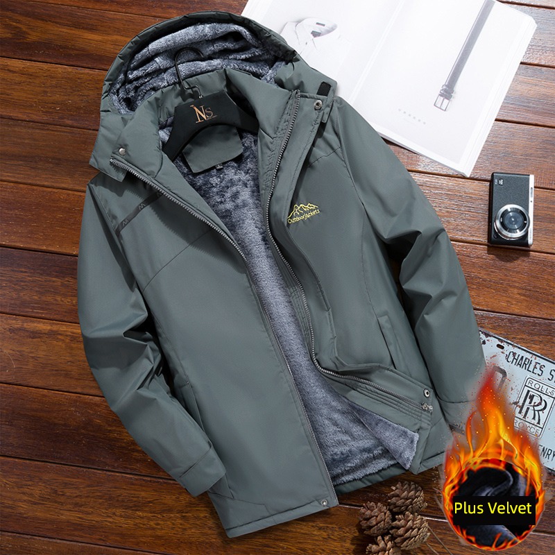 Plush thickening Middle aged and elderly Autumn and winter Hooded loose coat