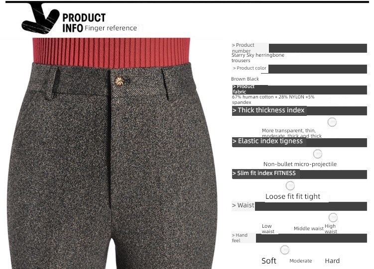 High waist Women Casual and versatile Herringbone pattern Straight pants
