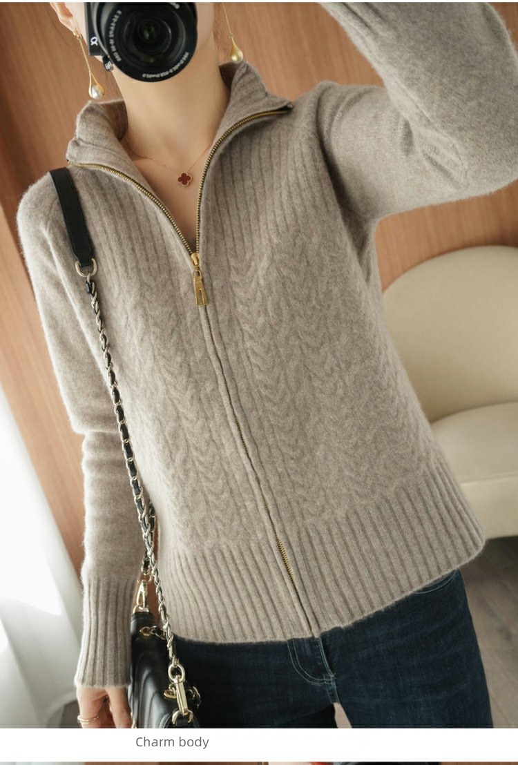 easy Women's wear zipper sweater loose coat knitting Cardigan