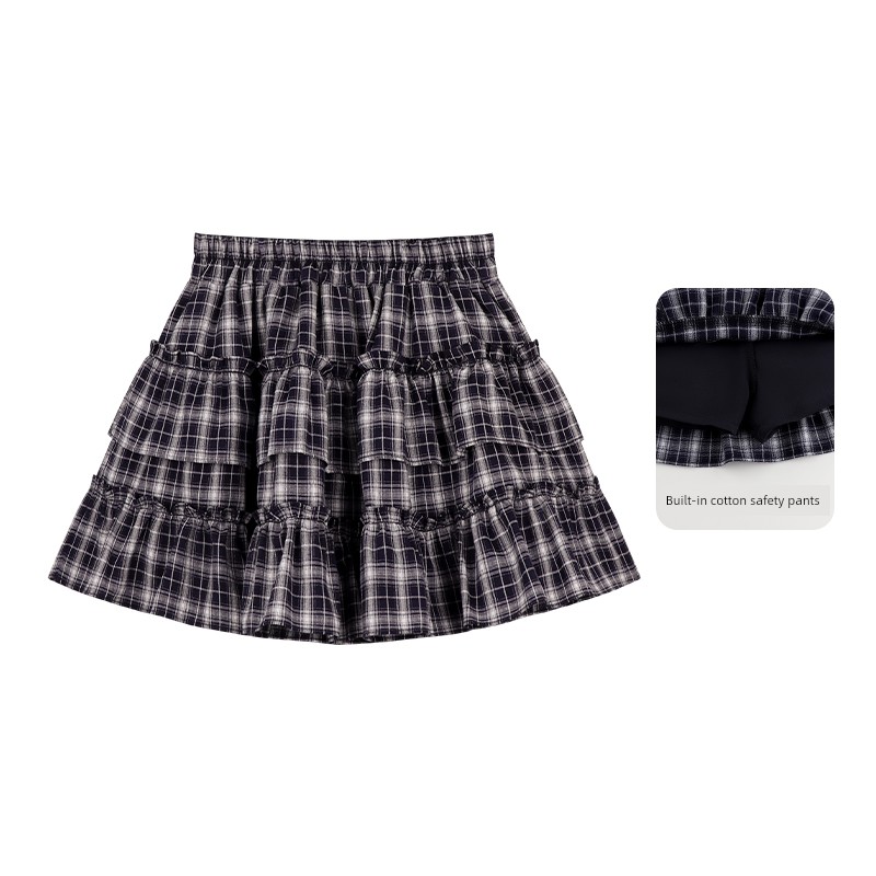 Amybaby Girls' Suit Summer 2026 New Style Casual Cartoon Print T-Shirt Plaid Skirt — 2
