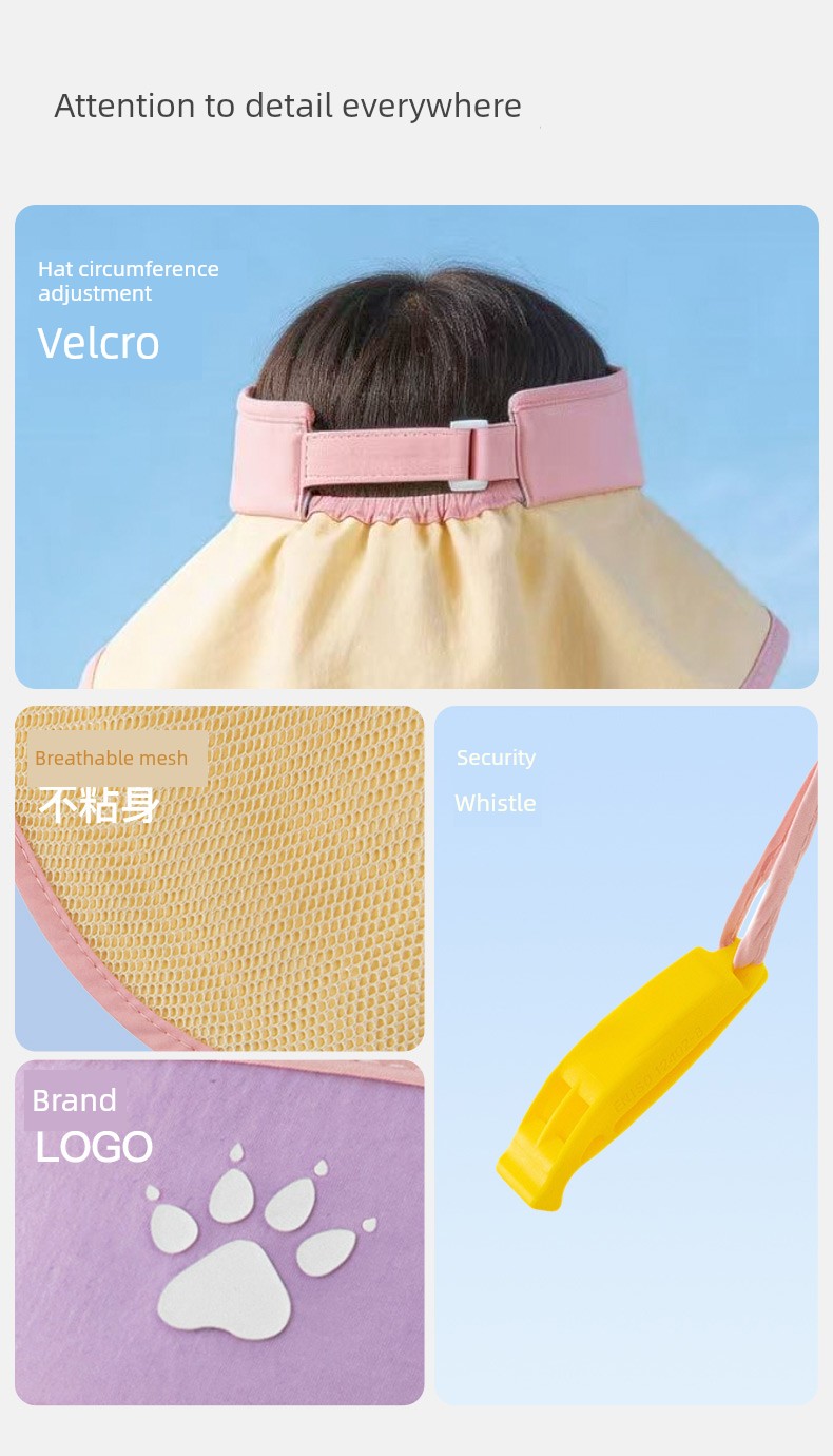 Kalmei Children's Sun Protection Hat for Boys and Girls, Large Brim Sun Hat with Shawl, Summer Open-Top Hat, Uv Protection — 17