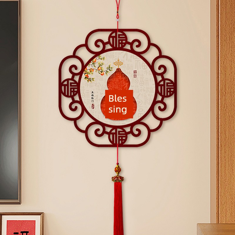 Gourd Chinese Knot Hanging Decoration with the Words of Good Fortune and Green Prosperity, New Chinese Style Living Room Decoration Hanging Piece for Entryway and Dining Room