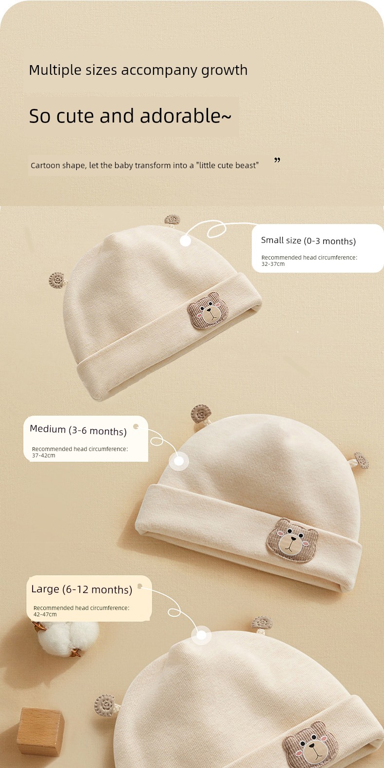 Newborn Baby Hat Autumn and Winter Class a 0 to 3 Months Infant Hat for Newborn Boys and Girls Small Age Group Outdoor Hat — 10