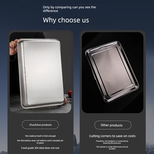Food Grade 304 Stainless Steel Tray Rectangular Commercial Grilled Fish Square Plate Rice Basin Extra Thick Flats Barbec