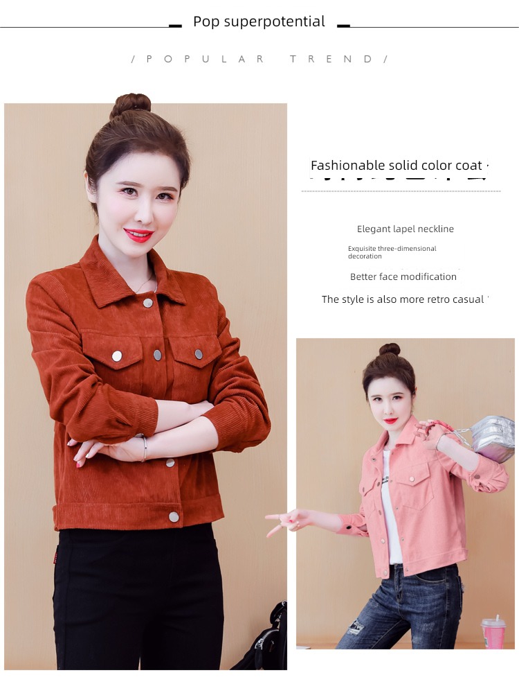 spring and autumn winter Foreign style corduroy ma'am short coat
