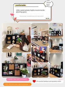 Solid Wood Kalek Grid Cabinet, Free Combination Bookshelf, Floor-Standing Storage Rack, Living Room Wall-Mounted Low Boo