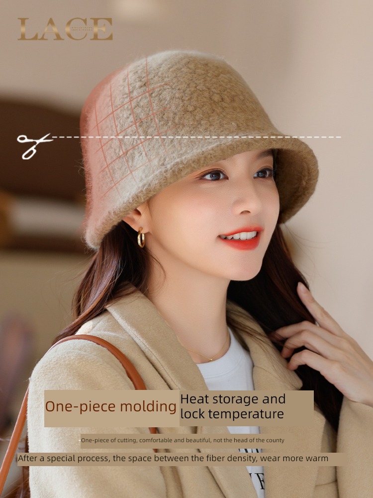 Internet celebrity Autumn and winter female Retro fit round face Fisherman hat