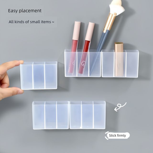 Wall-mounted partition box mirror cabinet storage without hole punching lipstick storage portable eyebrow clip scissor eyebrow pencil brush storage rack