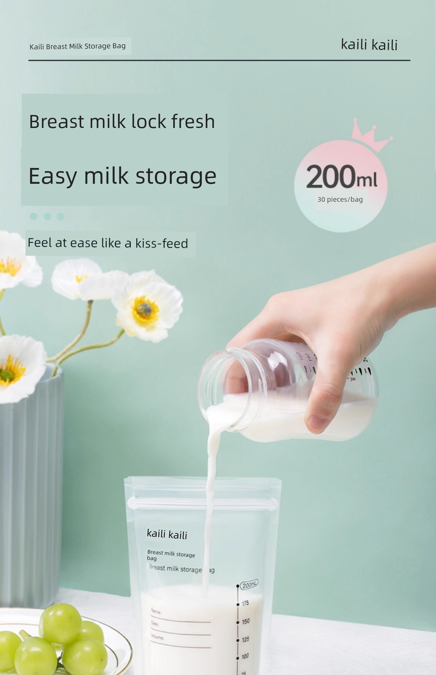 Kaili Breastmilk Storage Bags Disposable Breast Milk Freshness Protection Package Breast Milk Milk Storage Bag Frozen Storage Bag Small Capacity 200ml — 5