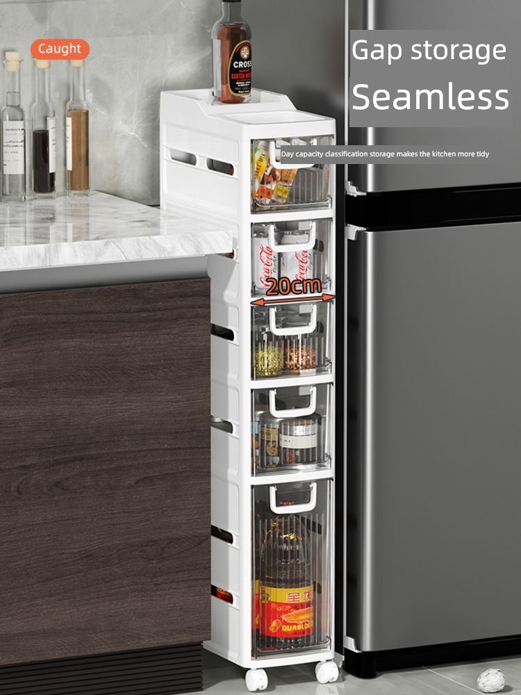 Crevice Shelf kitchen Refrigerator crevice Storage cabinet Narrow slit Locker Storage snacks multi-storey Storage rack to ground