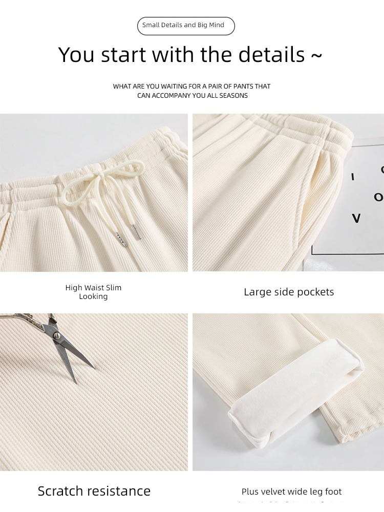 brown knitting Wide leg pants Women's trousers Autumn and winter thickening Plush Straight cylinder leisure time little chap Coffee Mopping trousers