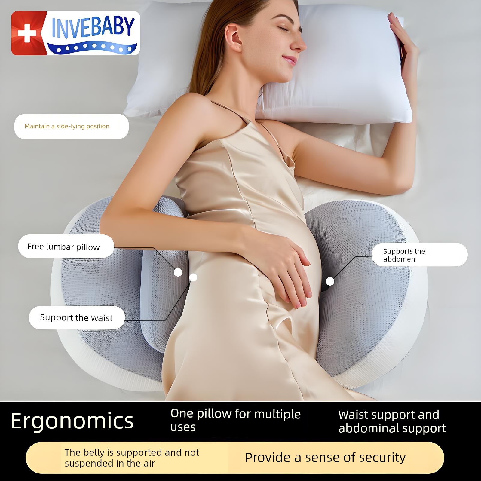 Invebaby Pregnancy Pillow, Waist Support and Abdominal Support Side Sleeping Pillow, Essential U-Shaped Pillow for Pregnant Women, Side Sleeping Pillow — 1