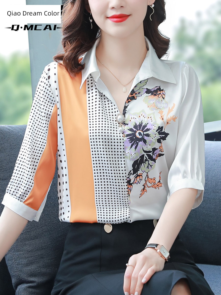 high-end three quarter sleeve summer Lapel printing silk jacket