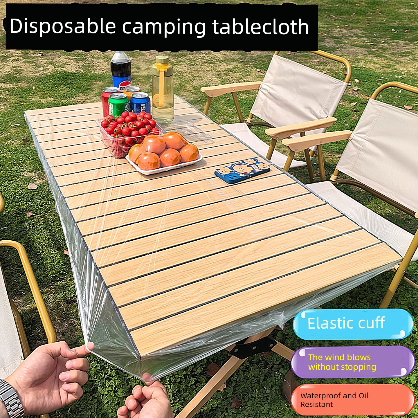Outdoor Camping Disposable Tablecloth with Elastic Band, Picnic Egg Roll Table Mat, Oil-Proof and Waterproof Tablecloth, Rectangular